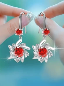 Elegant Blue Snowflake Design Water Drop Zirconia Earrings