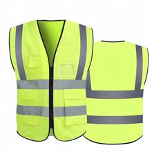 Colete faixa Sinalizador Refletivo EPI Segurança Trabalho Blusao Fluorescente Obra Bolsos - Amarelo - Visão 5