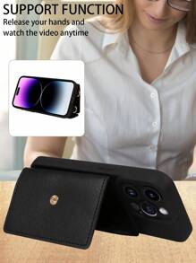 1件装多功能肩带PU皮革手机壳，带卡槽，兼容 17 Pro Max、17 Pro、17 Air、Redmi - 黑色 - 查看 4