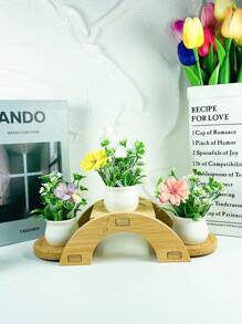 3入組4.33英寸人造盆栽假植物,塑料小盆栽百葉草假雛菊多色室內小型模擬植物裝飾用於餐桌,辦公桌,浴室架,臥室客廳裝飾,家居裝飾（附白色圓底花盆） - 3Pcs多色 - 查看 1