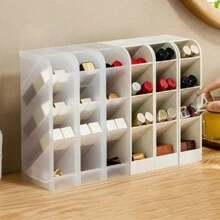 1入組口紅收納盒,桌上化妝品收納,化妝刷分隔收納盒 - 米色 - 查看 1