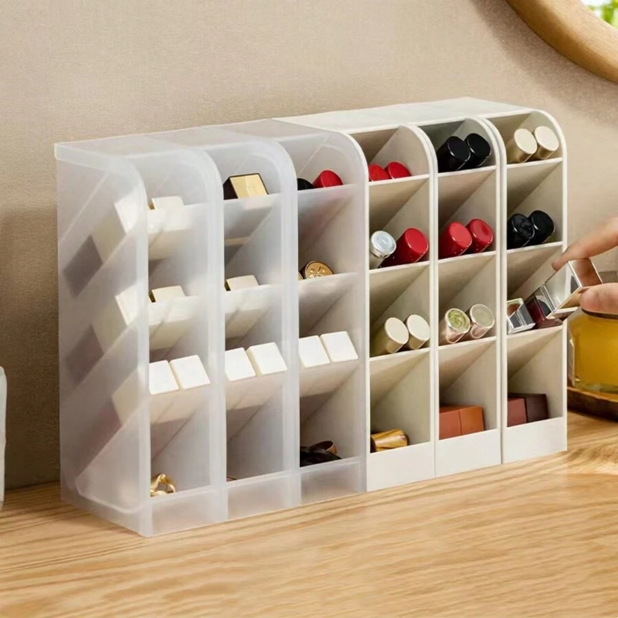 1入組口紅收納盒,桌上化妝品收納,化妝刷分隔收納盒 - 米色 - 查看 1