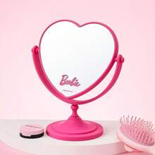 Miniso Espejo cosmético de sobremesa con diseño de corazón de doble cara de la Colección Brillante de Barbie - Rosa - Ver 1