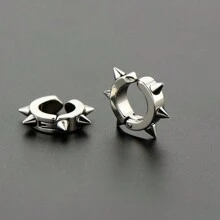 2pcs Non-Piercing Punk Style Cone Spike Stainless Steel Ear Clip No-Drill - Silver Ear Clip - View 4