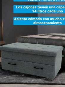 OUO Puff otomano de almacenamiento, mesa de centro pequeña de lino, asiento de taburete con reposapiés, baúl plegable para juguetes para niños, gris, 78*40*40cm - Gris - Ver 2