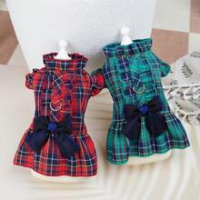 春/夏季蕾絲連衣裙寵物胸帶裙寵物服飾貓/狗公主裙娃娃裙新款春/夏季萬用裙狗衣服泰迪狗衣服時尚公主裙胸帶扣輕便服新款格紋蝴蝶結裙 - 綠色 - 查看 10