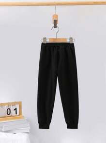 Tween Boys' Stylish Cool Street-Style Printed Round Neck Sweatshirt And Sports Pants Set, Spring & Autumn - Black - View 5