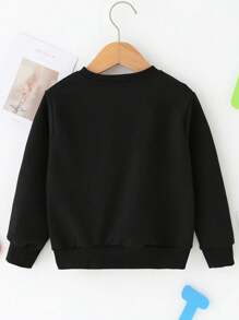 Tween Boys' Stylish Cool Street-Style Printed Round Neck Sweatshirt And Sports Pants Set, Spring & Autumn - Black - View 3