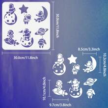 1 件可重复使用的太阳系行星绘画模板，11.8x11.8 英寸塑料太空行星图案绘画模板，适用于墙壁、木材、家具 DIY 工艺品 - 白色 - 查看 3