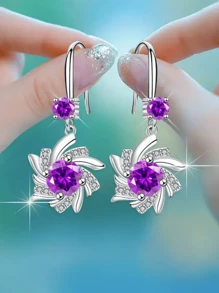Elegant Blue Snowflake Design Water Drop Zirconia Earrings
