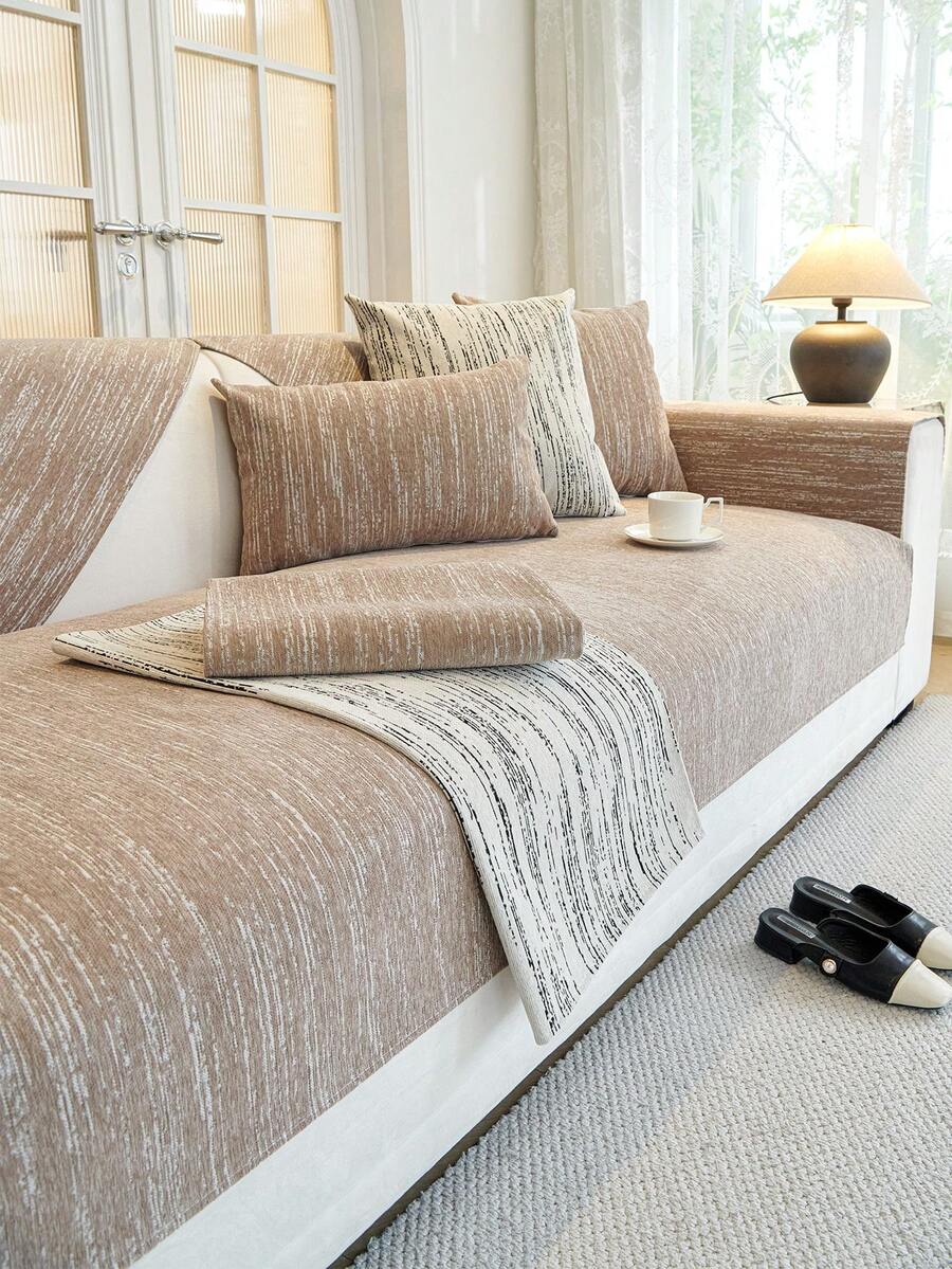 1 Miếng Nhung Bọc ghế sofa , Phong cách Đơn giản Thú cưng & Chống trơn trượt Bốn Đệm sofa , Lễ hội Trang trí Sofa Người bảo vệ - Màu Khaki - Xem 1