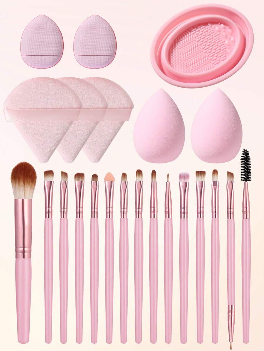 7件套化妆粉扑+1个化妆刷清洁碗+15件套化妆刷套装，优质合成毛眼影晕染刷套装，面部及眼部化妆工具，化妆刷套装，化妆刷套装，化妆刷套装，全套化妆工具，化妆刷套装，全套化妆工具，化妆刷套装，化妆刷套装，化妆礼盒套装 - 粉色 - 查看 1