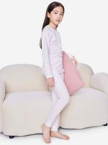 Annil Tween Girl Xuân Thu Cổ Điển Sọc Cotton Thân Thiện Với Da Quần Áo Ở Nhà Bộ Đồ Ngủ Bộ 2 Màu Hồng - Hồng - Xem 1