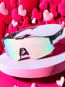 0150688630001-X9337 1pc Men's Pink Multi-Material Mechanic Mask Shape Fashion Glasses For Outdoor Cycling Sports (With EVA Case, Cleaning Cloth & Glasses Strap) Beach Accessories Glasses Shades Looks Street Style And Suit For Sweater Jacket Sweatshirt Hoodie Leather Pants And Cargo PantsY2K Festival For Summer Beach Vacation, Outdoor, Travel