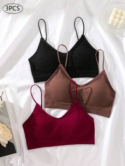 3 piezas Sujetador deportivo transpirable de uso diario y casual con diseño trasero estético, lencería para mujer