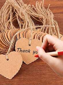 100pcs Blank Kraft Paper Hang Tags With Heart Shape Thank You Message,Christmas