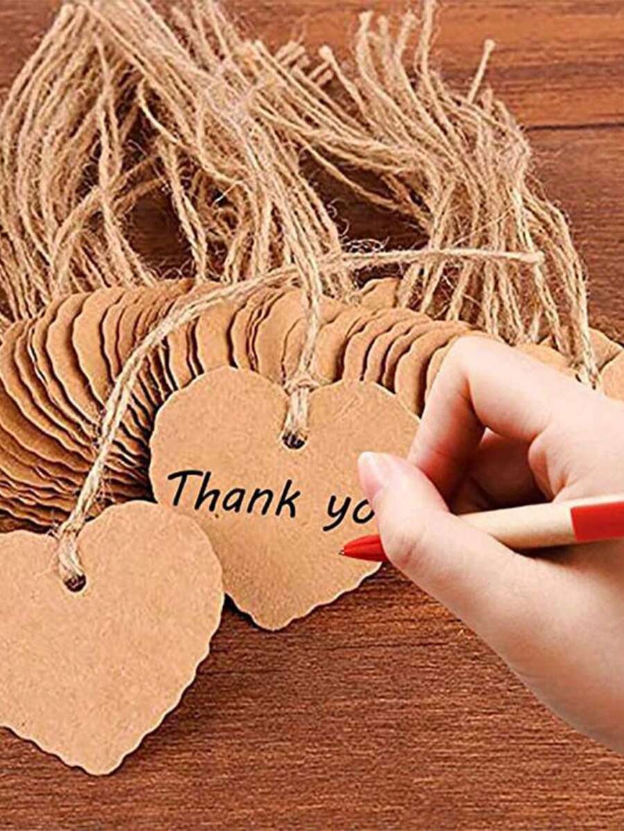 100pcs Blank Kraft Paper Hang Tags With Heart Shape Thank You Message,Christmas