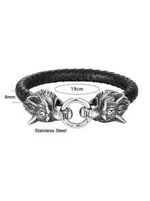 1入組男士嘻哈朋克護身符狼頭維京19/21/23cm皮質手鐲 - 彩色 - 查看 9