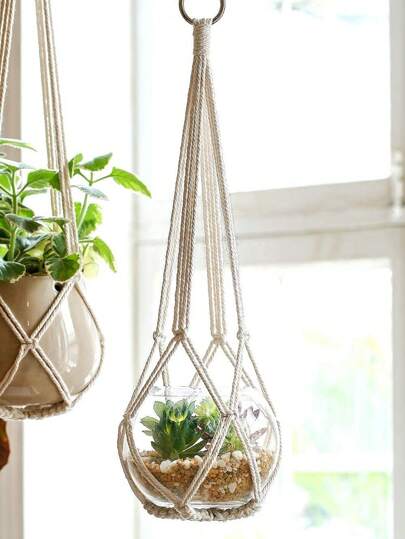 1pc Hand-Woven Single Layer Plant Hanger With Decorative Tassel