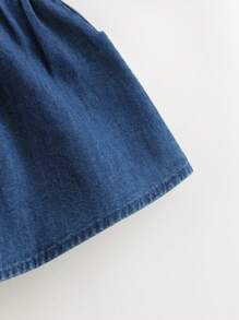 MARC&JANIE 春季少女甜美刺绣彼得潘领长袖牛仔连衣裙 - 深色水洗藍 - 查看 10