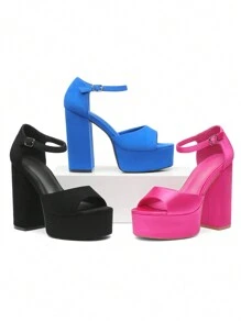 Wedding Heels For Women Chunky Platform Heels ,Ankle Strap Heeled Sandals, Open Toe Sexy Pumps Party , Valentine's Day Valentines - Hot Pink - View 7