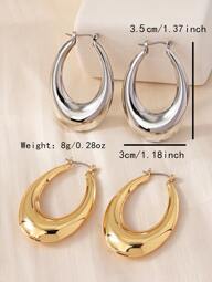 Boucles D'oreilles Hoops Massives Dorées, Style Luxueux Simple Bijoux Plaqués Or Accessoires Polyvalents