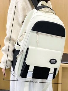 時尚女性2024新款四件套高容量,多功能且時尚的學生背包,適用於返校 - 黑與白 - 查看 2