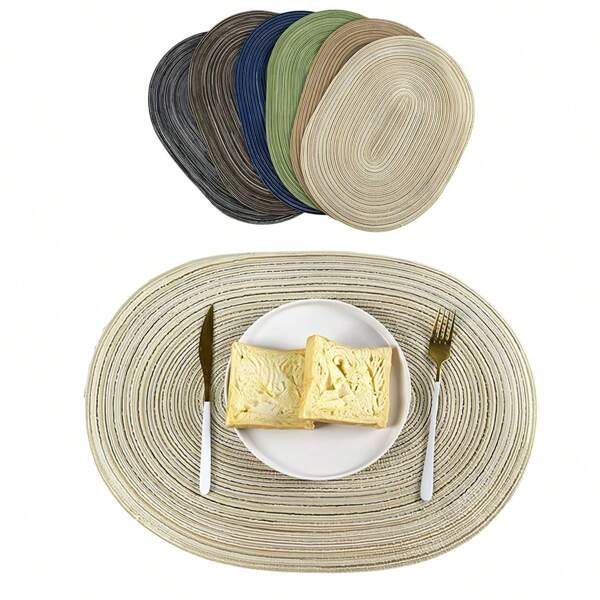 1pc Oval Braided Placemat, Oil-Resistant, Heat-Resistant, Anti-Scald Dinner Plate And Bowl Mat, Washable, Tabletop Protection, For Home Decor, Dining Table, Banquets And Special Events, Dining Table Decor