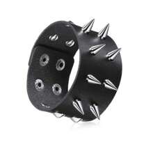 Xiacheng 1/6/9 Pieces Spiked Studded Bracelet Black Leather Rivet Punk Bracelet Cuff Wrap Bangle Snap Button Metal Wristband For Men Women - Black - View 15