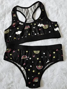 Kit 3 Conjuntos Lingerie Infantil Menina Moça Calcinha com Forro de Algodão e Top Nadador