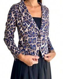BLAZER CURTO DE MALHA ESTAMPA ONÇA AZUL