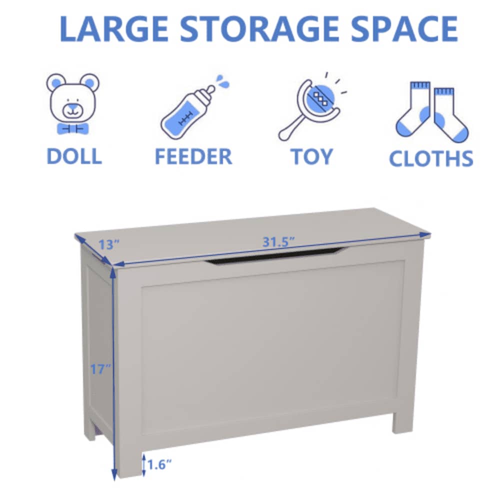 Wooden Toy Box With Safety Hinged Lid And FlipTip Design For Living