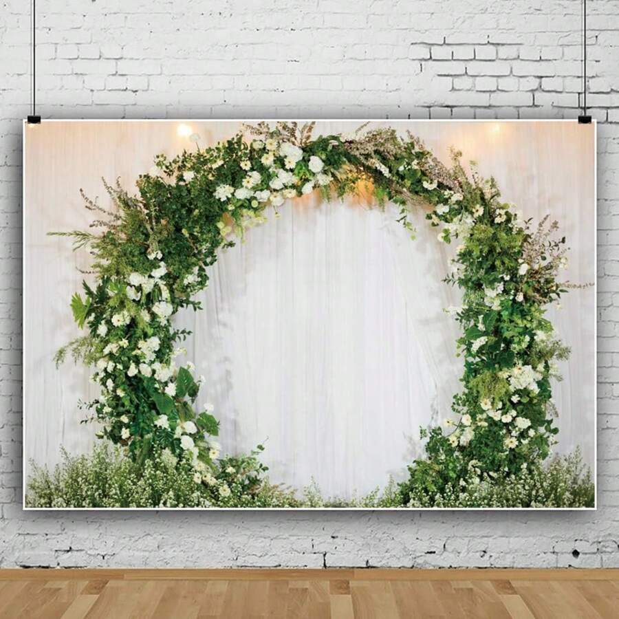 Lãng mạn Lễ cưới Bối cảnh 3D Arch Hoa Vòng hoa Trắng Cửa sổ Rèm cửa Đối với Nhiếp ảnh Ngày lễ tình nhân Cô dâu Gương sen Thu nhận Trang trí Vinyl Hình nền Băng rôn - Nhiều màu - Xem 1