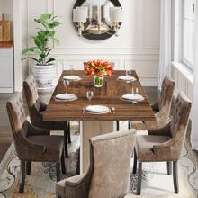 Tribesigns 55" Rectangular Dining Table For 4 To 6 People, Farmhouse Wood Dinner Table For Kitchen, Dining Room & Living Room, Rustic Brown & White - 橡木棕色&白色&淺棕色 - 查看 7