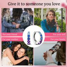 Pendientes de lujo para bodas y fiestas - Elegantes pendientes aro redondos de plata de ley 925 con acabado brillante en azul y púrpura, un regalo elegante de joyería para mujeres - Plateado - Ver 6