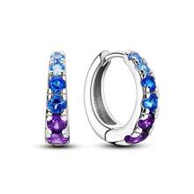 Pendientes de lujo para bodas y fiestas - Elegantes pendientes aro redondos de plata de ley 925 con acabado brillante en azul y púrpura, un regalo elegante de joyería para mujeres - Plateado - Ver 1