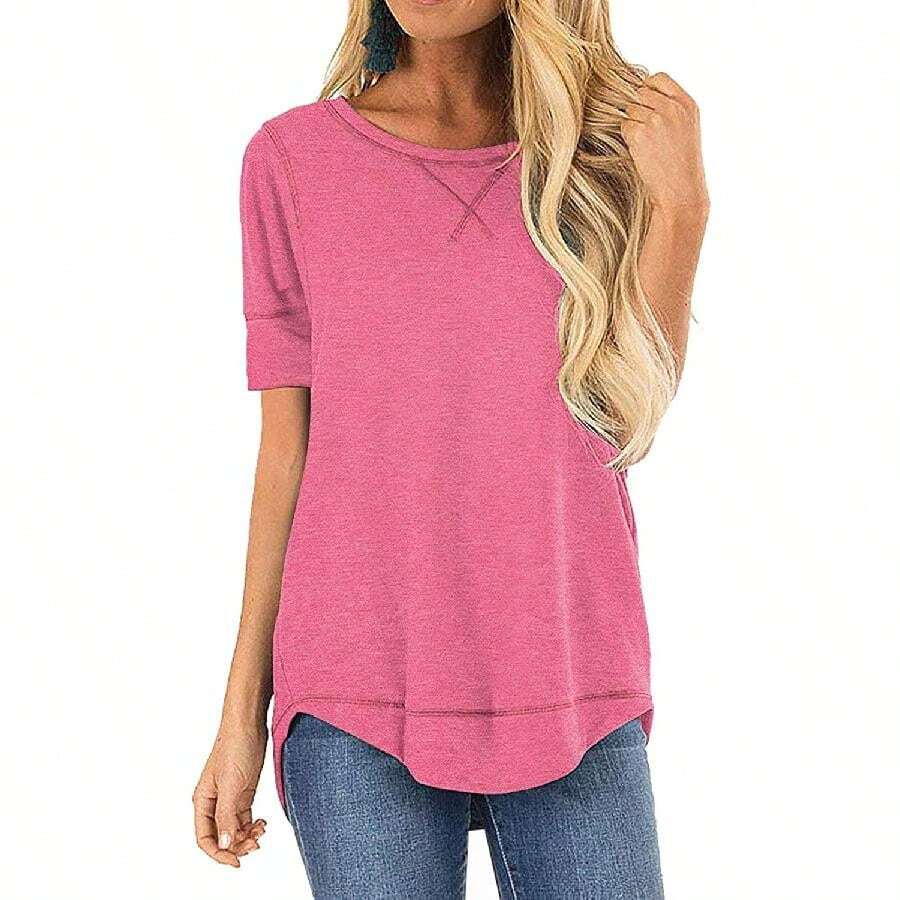 Haute Edition Casual Loose Fit Raglan Cross Stitch Comfy Tees. Plus Sizes Available - Hồng - Xem 1