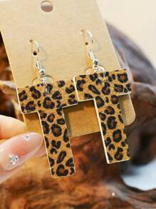 26入組西式老豹印花柔軟雙面皮革耳環,帶英文字母,適合女性 - 皮革耳環 - 查看 15