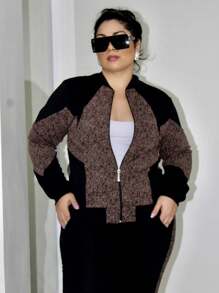 Conjunto Feminino de Frio Plus Size Jaquard - Marrom PRT - Visão 5