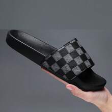 2024 New Fashion Couple Slippers House Slipper Grid Pattern Slip-On Slip Resistant Silent PVC Hotel Beauty Spa Slippers Female Gold Size 47 - Grey - View 6