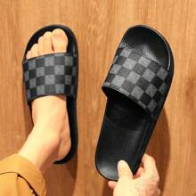 2024 New Fashion Couple Slippers House Slipper Grid Pattern Slip-On Slip Resistant Silent PVC Hotel Beauty Spa Slippers Female Gold Size 47 - Grey - View 5