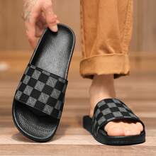 2024 New Fashion Couple Slippers House Slipper Grid Pattern Slip-On Slip Resistant Silent PVC Hotel Beauty Spa Slippers Female Gold Size 47 - Grey - View 4