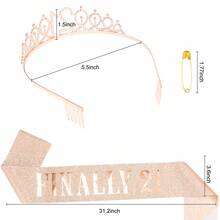 21st Birthday Crown And Shoulder Strap Set In Rose Gold, Birthday Party Headband With Comb - Rose Red - View 3