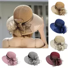 Elegant 1pc Fashionable Ladies' Floral Mesh Sun Hat, Spring/Summer, Suitable For Outdoor Activities Bow Halloween - Top Hat - View 8