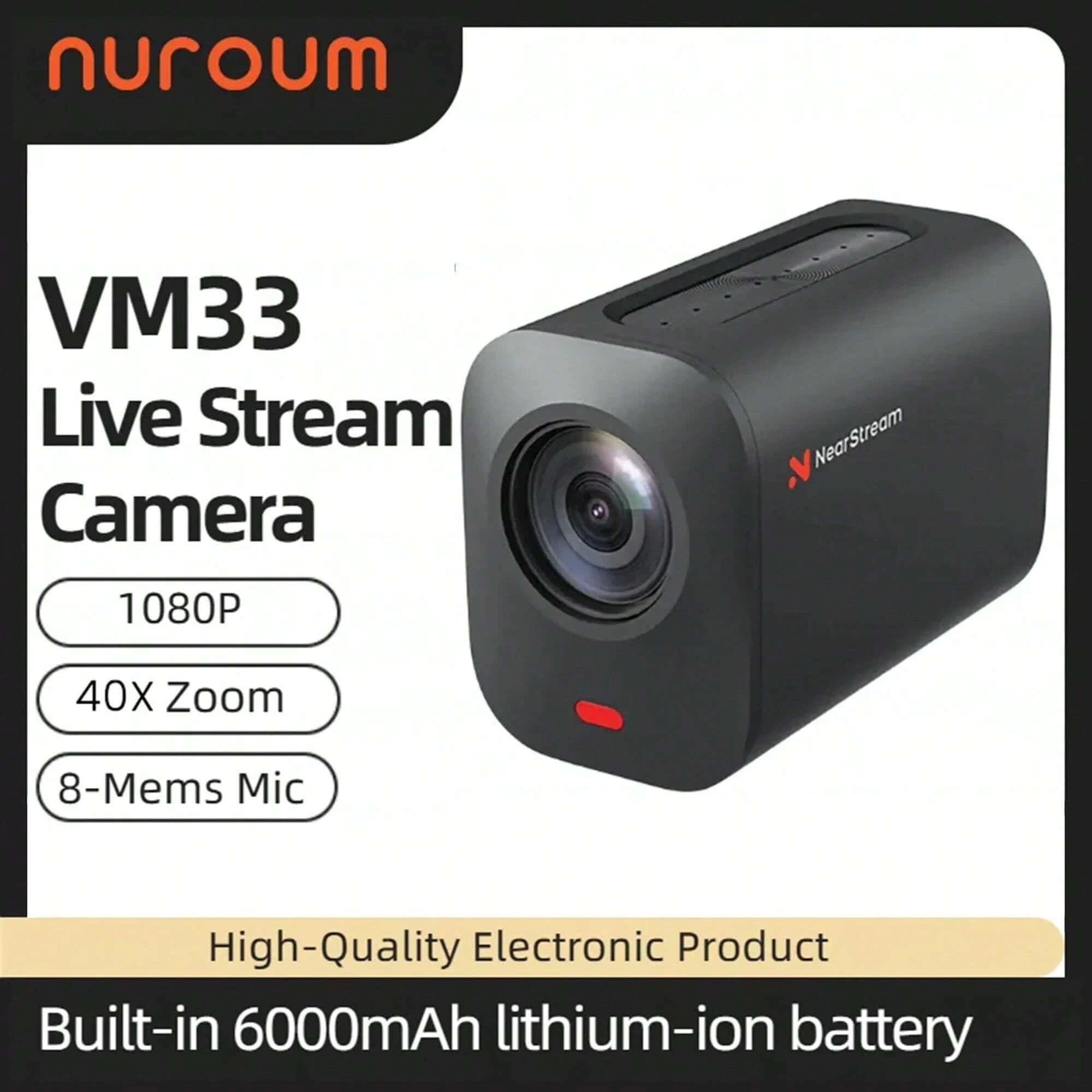 Nearstream VM33 基於人工智慧的噪音消除 2K 專業直播攝像機，無線光學變焦串流攝像機