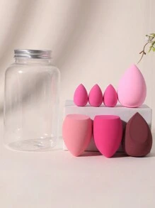 7 pièces Éponge De Maquillage + Seau De Rangement, Convient Pour L'anticernes Crème Et Poudre, Application De Maquillage En Poudre Libre - Multicolore - Voir 2