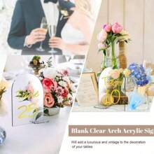 5pcs Clear Acrylic Signs With Stands, Round Top Acrylic Sheets For Diy Acrylic Arch Table Number, Wedding Arch Sign, Party Center Decoration - White - View 1