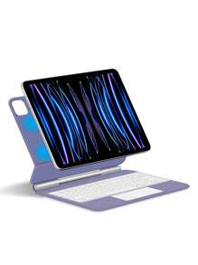Spanish Keyboard Case Compatible With Ipad Pro 11 Inch 3rd 2nd 12.9 Inch 6th 2018-2022 Air 5th 4th 10.9" 10th Generation Magnetic Smart Cover Tablet Magic Keyboards Folio TrackPad Backlit Wireless Violet - Purple-Spanish - View 8