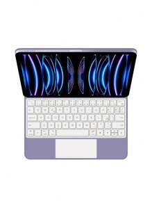 Spanish Keyboard Case Compatible With Ipad Pro 11 Inch 3rd 2nd 12.9 Inch 6th 2018-2022 Air 5th 4th 10.9" 10th Generation Magnetic Smart Cover Tablet Magic Keyboards Folio TrackPad Backlit Wireless Violet - Purple-Spanish - View 6