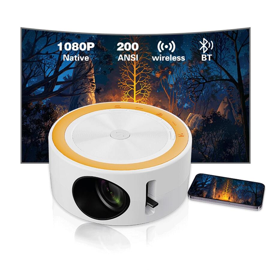 Mini Proyector Al Aire Libre, Portátil Y Liviano, Alta Definición, Compatible Con Decodificación 1080p, Pesa 300g Y Tiene Un Diseño Simple Y Compacto, Compatible Con Audio/usb/av, Ideal Para Exteriores, Fiestas En Casa Y Regalos De Festivales. - medio amarillo con blanco - Ver 1